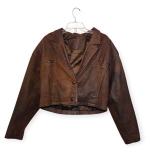 EXPRESS Vintage Leather Short Jacket Brown